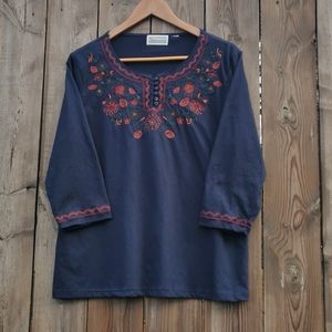 Vintage Shenanigans Embroidered Flower Nature Top